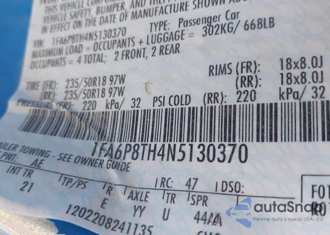 2022 Ford Mustang Ecoboost Fastback из США, поврежденный, VIN 1FA6P8TH4N5130370